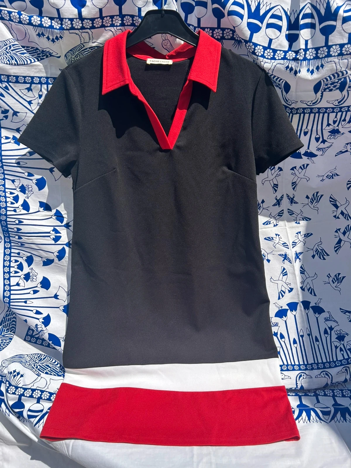 Robe rouge noire blanche 34/XS cache cache femme très bon état